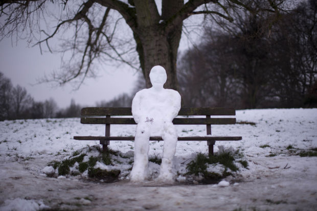 Snowman relaxing in Britain